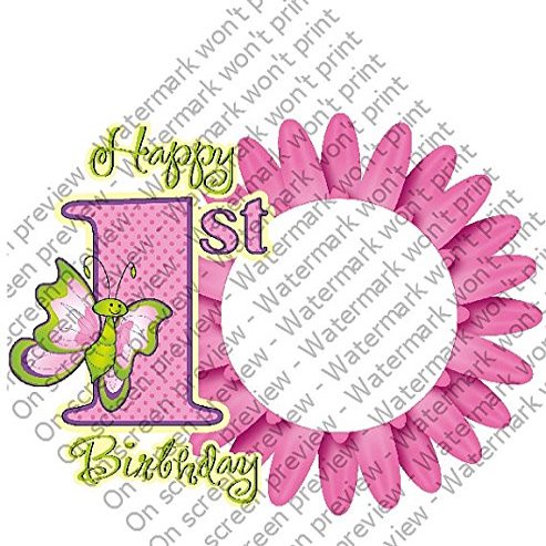 1/8 Sheet - 1st Birthday Butterfly - Cake Photo Frame - Edible Cake/Cupcake Topper - D4142