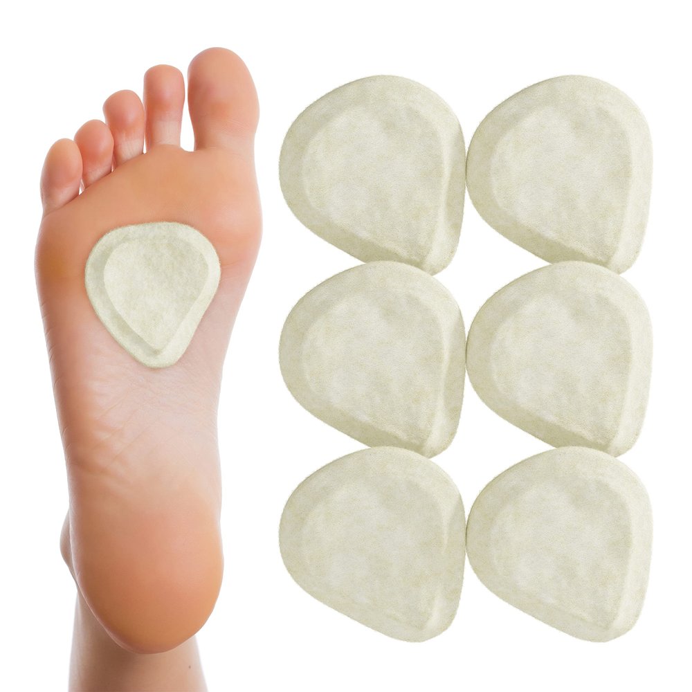 Metatarsal Felt Foot Pad Skived Cut (1/8" Thick) - Made in USA - Felt Metatarsal Pads for Women and Men - Ball of Foot Cushion - 6 Pairs (12 Pieces)