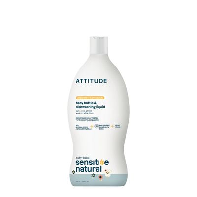ATTITUDE Baby Dish Soap for Sensitive Skin with Oatmeal, Plant and Mineral-Based Ingredients, Vegan Household Products, Unscented, 23.6 Fl Oz
