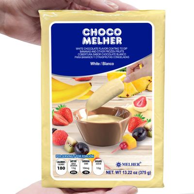 CHOCOMELHER White 1Pack - Milk White Chocolate Flavored Coating for Chocobananos - Cobertura Blanca - Best to Cover Frozen Bananas & Strawberries - Traditional Snack from El Salvador - 13.22 oz Bag.