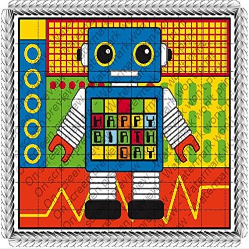 2" Round - Robot Birthday - Edible Cake/Cupcake Party Topper - D1475