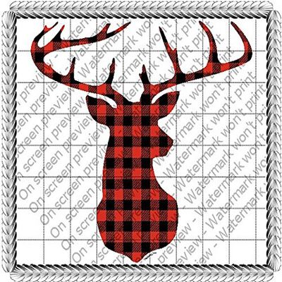 1/4 Sheet - Red Checker Plaid Deer Birthday - Edible Cake/Cupcake Topper - D1506