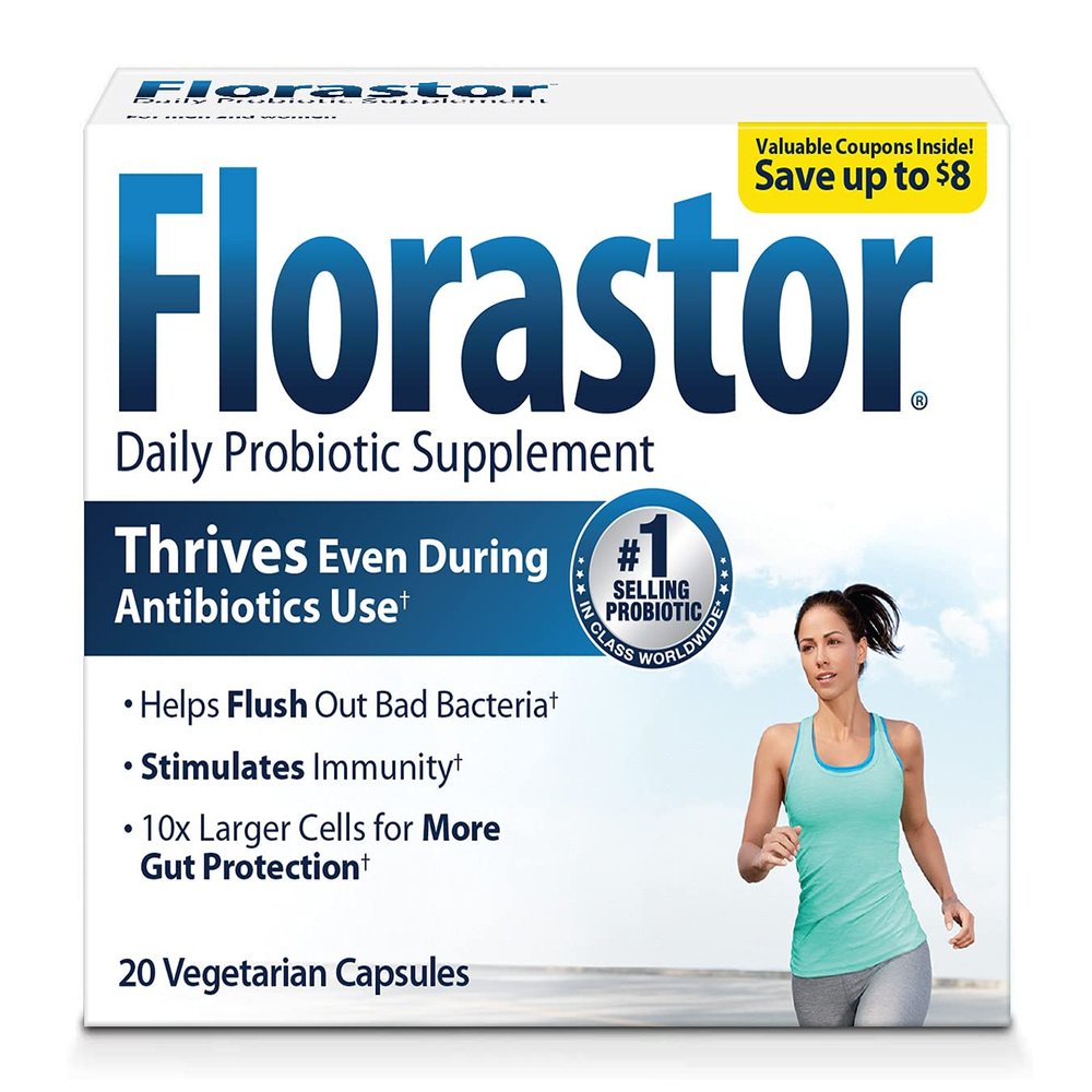 Florastor Daily Probiotic Supplement for Women and Men, Use with Antibiotics, Saccharomyces Boulardii CNCM I-745 (20 Capsule, Pack of 2)