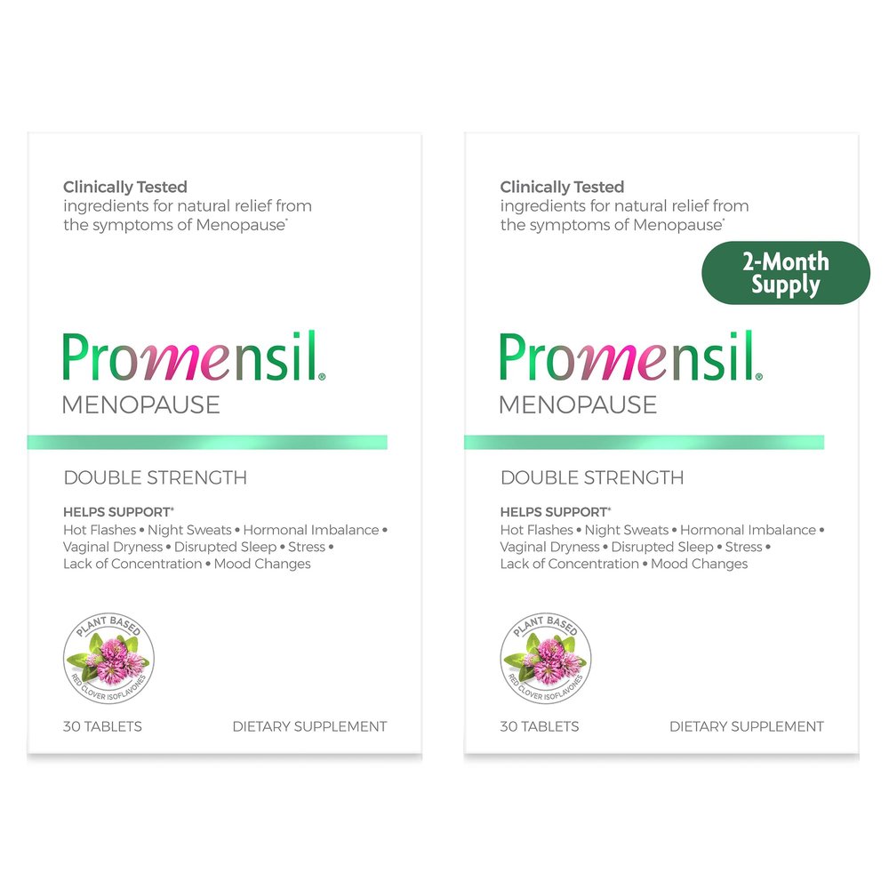 Promensil Menopause Double Strength Supplements for Women - Red Clover Isoflavones, Helps Support Hot Flashes, Night Sweats, Restlessness - 30 Count (Pack of 2)
