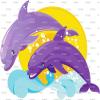 1/4 Sheet - Cartoon Dolphins - Edible Cake/Cupcake Party Topper - D808 view 1