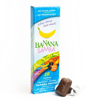 Banana Samba Fit natural fruit snack chewy banana bites with chia seeds 6 individually wrapped snacks per box (Total wt. 3.1 oz)