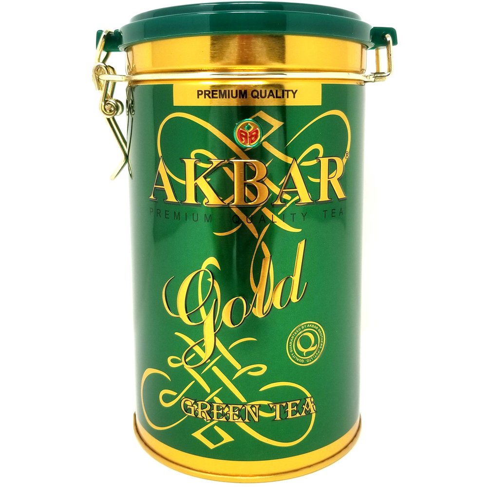 Green Tea, Akbar GOLD, Sri Lanka, Premium Quality in Metal Tin Gift box 9.6 oz / 275 g