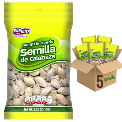 WINNUTS Roasted & Salted Pumpkin Seeds to Eat (5 Pack, 3.52 Oz Each) | Pepitas Roasted Salted | Crunchy Energy Snack, Perfect for Salads & Topping | On-The-Go Pouches