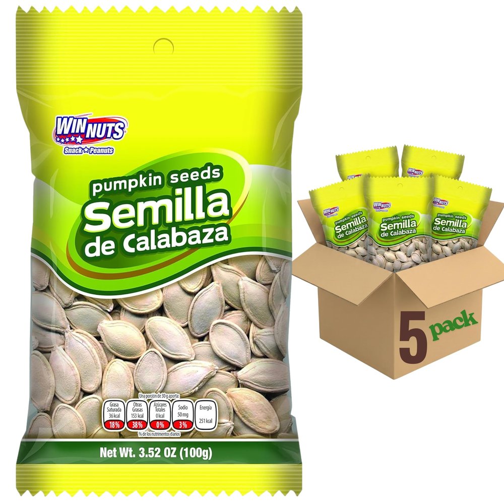 WINNUTS Roasted & Salted Pumpkin Seeds to Eat (5 Pack, 3.52 Oz Each) | Pepitas Roasted Salted | Crunchy Energy Snack, Perfect for Salads & Topping | On-The-Go Pouches