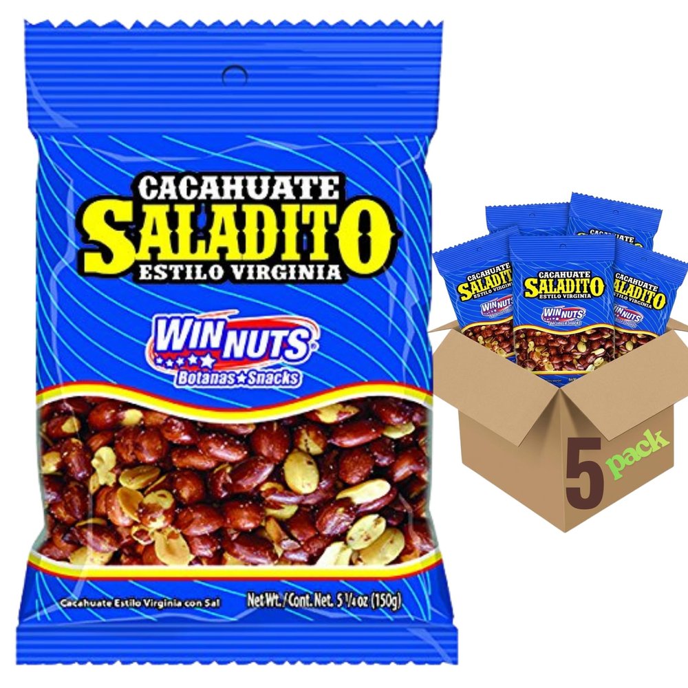 WINNUTS Salted Virginia Peanuts (5 Pack, 5.25 oz Each) | Classic "Cacahuate Saladito" Style | Mexican Peanuts Botana Snack