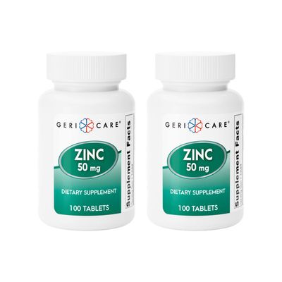 Zinc Sulfate Tablets 50mg by Geri-Care | Dietary Supplement | 100 Count Bottle, 2-Pack
