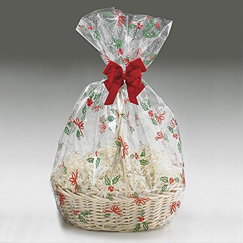 A1 Bakery Supplies BOPP Clear Cello Cellophane Bags Gift Basket Package Flat Gift Bags 5 Pack (20 In X 30 In Christmas Bells Bows)