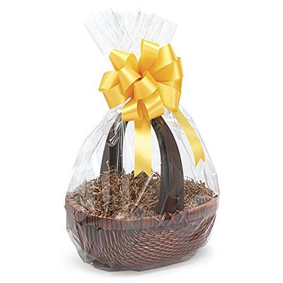 A1BS Clear Cello Cellophane Bags Gift Basket Package Flat Gift Bags (18 in X 24 in Round Bottom)