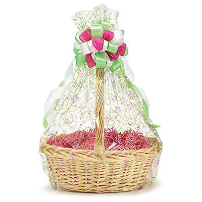 A1 Bakery Supplies BOPP Clear Cellophane Bags 10 Pack - 24x30 Inches Blooms Design | Perfect for Gift Baskets, Wine Bottles, Small Baskets, Mugs, and Gifts | Flat Gift Bags for Elegant Packaging