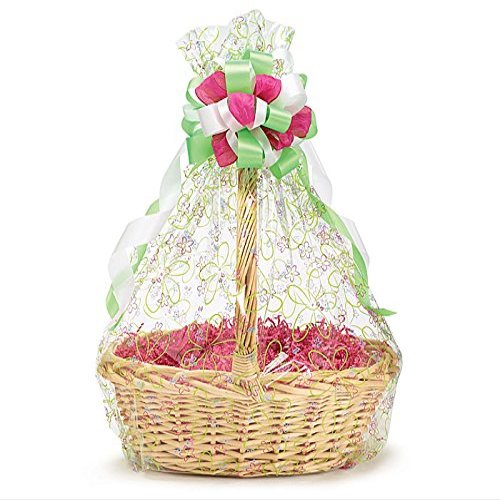 A1 Bakery Supplies BOPP Clear Cellophane Bags 10 Pack - 24x30 Inches Blooms Design | Perfect for Gift Baskets, Wine Bottles, Small Baskets, Mugs, and Gifts | Flat Gift Bags for Elegant Packaging