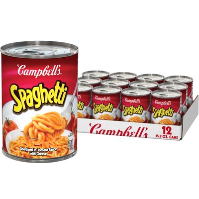 Campbell's Spaghetti in Tomato Sauce with Cheese, Snacks for Kids and Adults, 15.8 oz Can (Pack of 12)