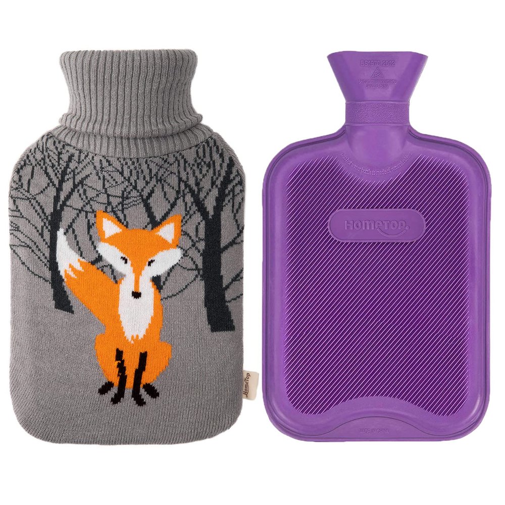 HomeTop Premium Classic Rubber Hot Water Bottle with Cute Knit Cover (2 Liter, Purple)