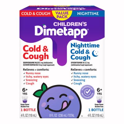 Children's Dimetapp Cold & Cough Value Pack, Antihistamine, Cough Suppressant, Grape Flavor, (2) 4 Oz Bottles Packaging May Vary.