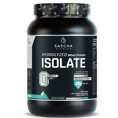 SASCHA FITNESS Hydrolyzed Whey Protein Isolate,100% Grass-Fed (2 Pounds, Cookies & Cream)