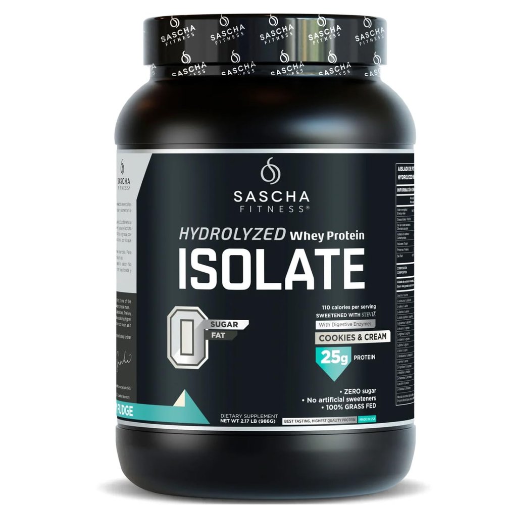 SASCHA FITNESS Hydrolyzed Whey Protein Isolate,100% Grass-Fed (2 Pounds, Cookies & Cream)