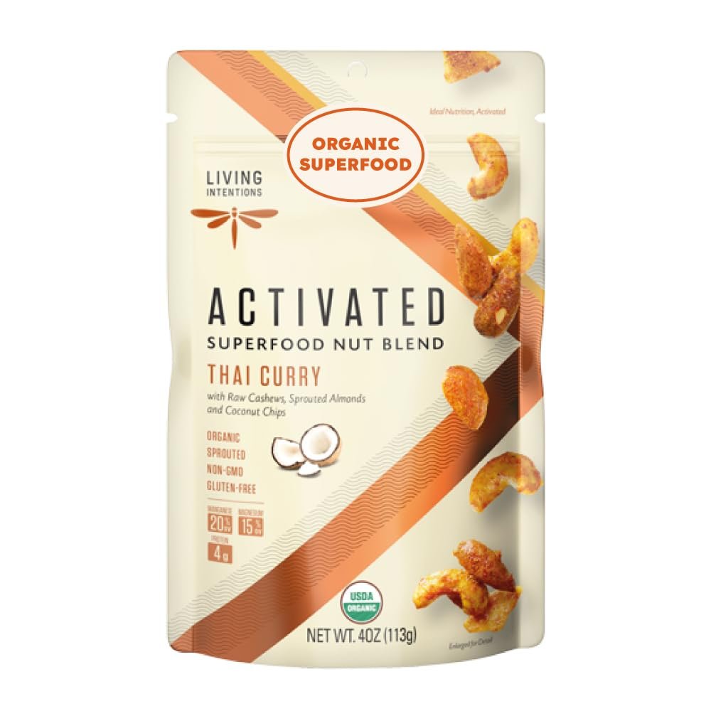Living Intentions Sprouted Organic Nut Blend Thai Curry NonGMO Gluten Free Vegan Paleo Kosher 4 Ounce Unit
