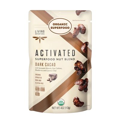 Living Intentions Sprouted Organic Nut Blend Dark Cacao NonGMO Gluten Free Vegan Paleo Kosher 4 Ounce Unit