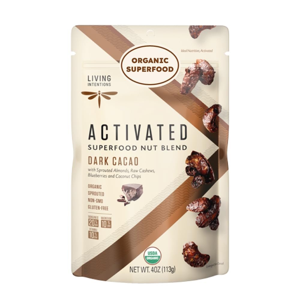 Living Intentions Sprouted Organic Nut Blend Dark Cacao NonGMO  Gluten Free  Vegan  Paleo  Kosher  4 Ounce Unit