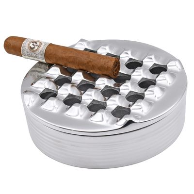 7.5" Round Grid Cigar Ashtray, Stylish, Functional, Silver