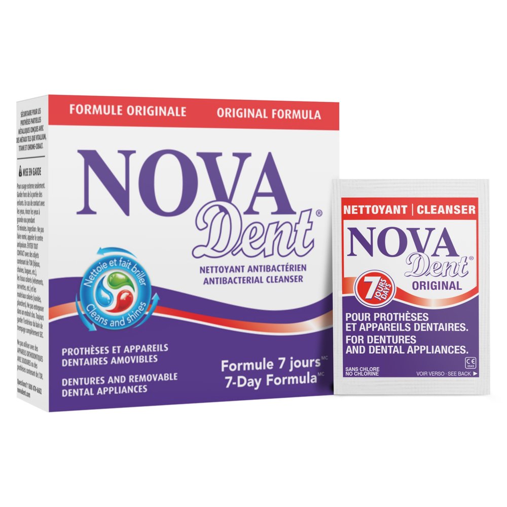 Novadent Dentures Cleaner  for Dental Appliances, Retainers, Trays, Mouth Guards, Teeth Aligners - 3 Months (12 sachets)