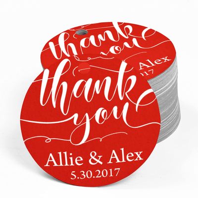 100 PCS Customized Thank You Circle Hang Tags Personalized Wedding Favor Gift Tags