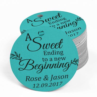 100 PCS A Sweet Ending to A New Begnning Circle Hang Tags Personalized Wedding Favor Gift Tags