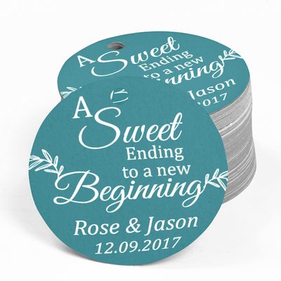 100 PCS A Sweet Ending to A New Begnning Circle Hang Tags Personalized Wedding Favor Gift Tags
