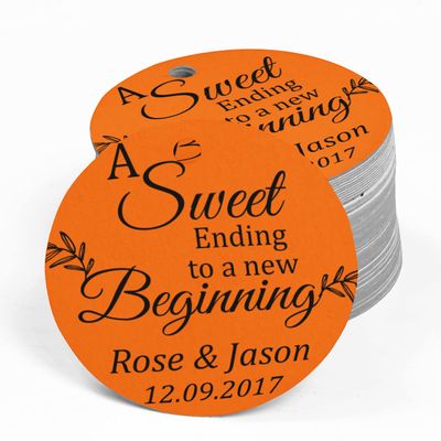 100 PCS A Sweet Ending to A New Begnning Circle Hang Tags Personalized Wedding Favor Gift Tags