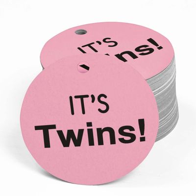 100 PCS Baby Shower Favor Gift Paper Tags It's Twins Cricle Baby Shower Hang Tags