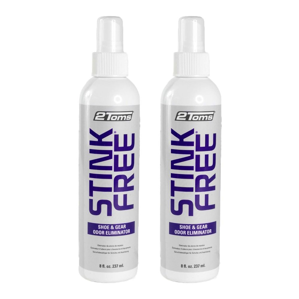 2Toms StinkFree Shoe Odor Eliminator Spray, Removes Odors Caused by Sweat in Shoes, Sneakers, Cleats, Boots & Gear, 8 Ounces, 2 Bottles