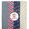 100 pcs Mixed Nautical Party Paper Straws, Navy Red Striped Navy Chevron Gold Swiss Dot Beverage Paper Drinking Straws Bulk, Patriotic 4th of July Wedding Birthday Party Cake Pop Sticks view 1