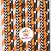 100 pcs Mixed Black Orange Halloween Paper Straws, Striped Polka Dot Chevron Bat Beverage Paper Drinking Straws Bulk, Cheap Cute Kids Party Cake Pop Sticks Mason Jar view 1