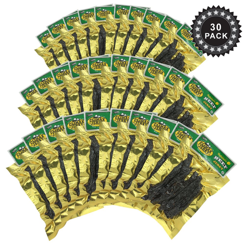 Climax Jerky Best Thin Cut 3.25 OZ. Oven Roasted Juicy and Tender Extra HOT Habanero Beef Jerky from Colorado USA - Wood Smoked with Hickory Wood Buy Multiple Packs and Save! (Habanero 30 Pack)