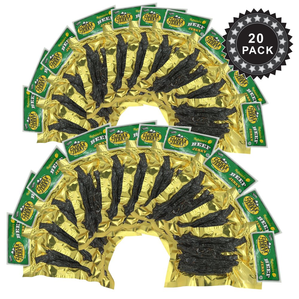 Climax Jerky Best Thin Cut 3.25 OZ. Oven Roasted Juicy and Tender Extra HOT Habanero Beef Jerky from Colorado USA - Wood Smoked with Hickory Wood Buy Multiple Packs and Save! (Habanero 20 Pack)