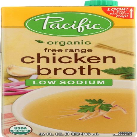 Pacific Organic Free-Range Chicken Broth -Low Sodium- 32oz (5 Pack) by Pacific