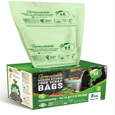 UNNI Compostable Trash Bags, 8 Gallon / 30 Liter, 50 Count, Extra Thick 0.85 mil Medium Kitchen Food Scrap Bin Liners, Certified by BPI, CMA & OK compost HOME, Meets the ASTM D6400 Standard