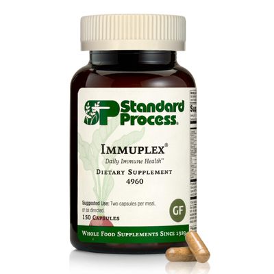 Standard Process Inc. Immuplex - Daily Immune Support Supplement with Folate, Iron, Vitamin C & Vitamin A - Mineral Supplement with Antioxidant Ingredients - 150 Capsules