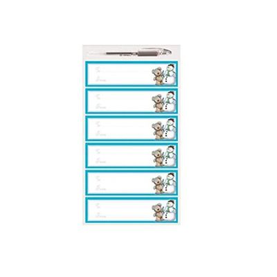 12 Teal Blue & Silver 3D Handcrafted Christmas Gift Tags With Free Metallic Pen - Cute Snowman & Bear