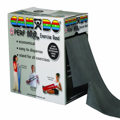 Cando Exercise Band 100 yd Perforated Roll- Latex Free X-Heavy Black for upper & lower body exercise
