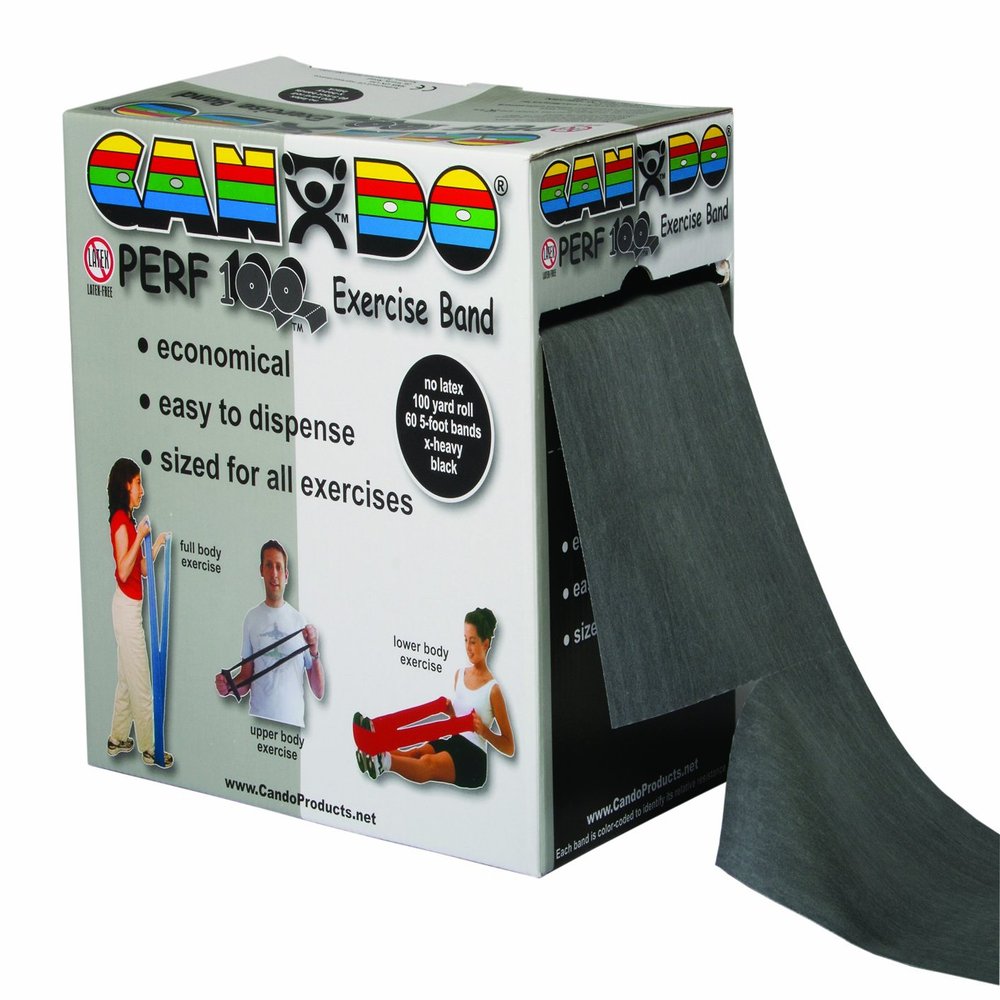Cando Exercise Band 100 yd Perforated Roll- Latex Free X-Heavy Black for upper & lower body exercise