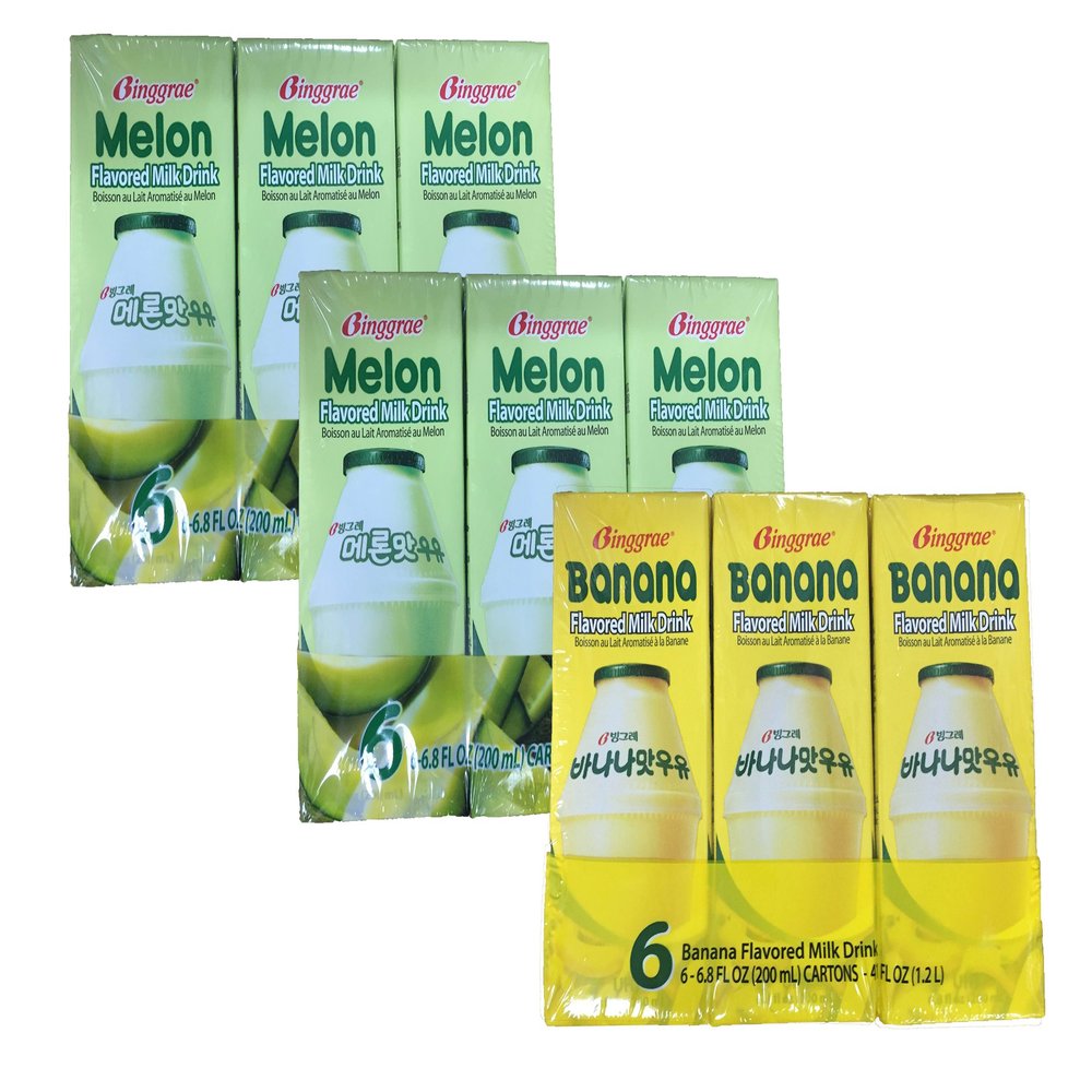 Binggrae Banna Flavor Milk and Melon Flavor Milk (2 Melon 1 Banana)