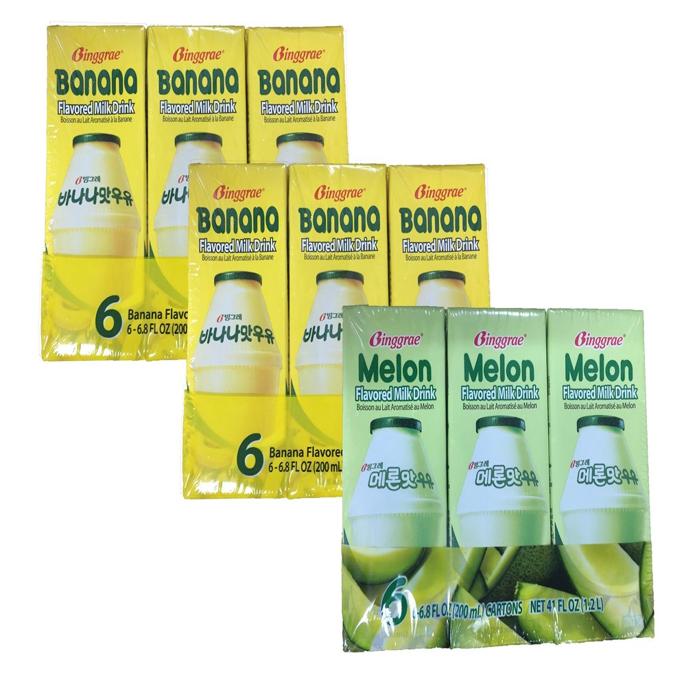 Binggrae Banna Flavor Milk and Melon Flavor Milk (2 Banana 1 Melon)