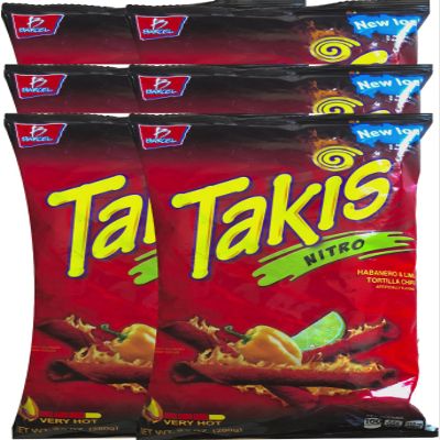 Barcel Takis Nitro Habanero & Lime Tortilla Chips Snack Care Package for College, Military, Sports 9.9 oz bag (6)