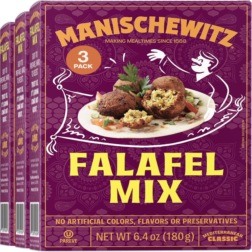 Manischewitz Mediterranean Falafel Ball Mix 6.4oz (3 Pack) All Natural, Sugar Free, Certified Kosher, 7 Grams of Protein Per Serving