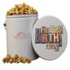 Noela Chocolate Gourmet Popcorn 1 Gallon tin Caramel Happy Birthday Block view 1